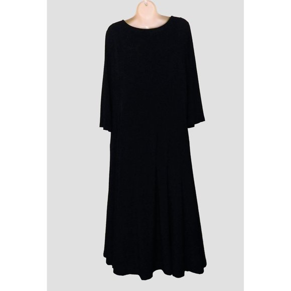 Investments Dress XL Black Slinky Stretch Travel Knit A Line Scoop Neck 3/4 Slv - Picture 4 of 9